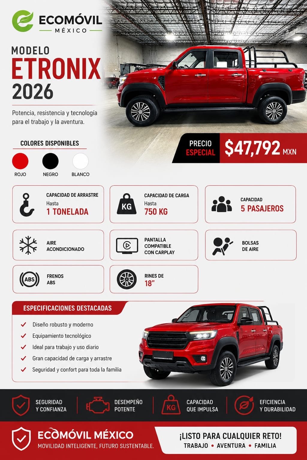 Ficha técnica E Tronix Pick Up Eléctrico 2026